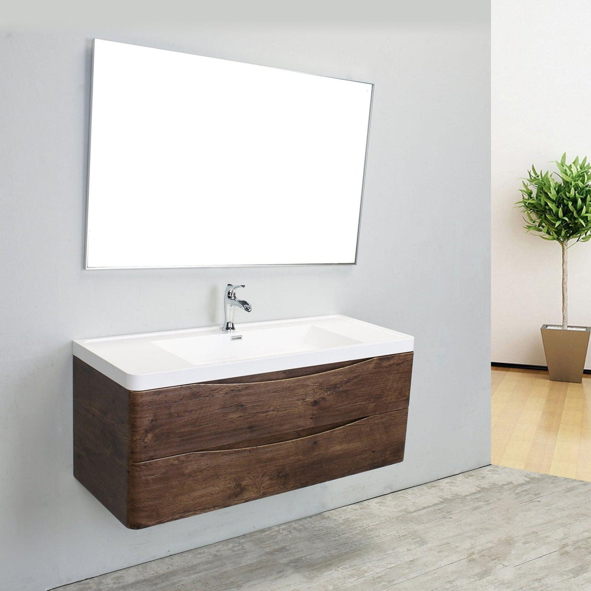 Eviva Smile 48" x 29" Rosewood Wall-Mounted Bathroom Vanity With White Single Integrated Sink