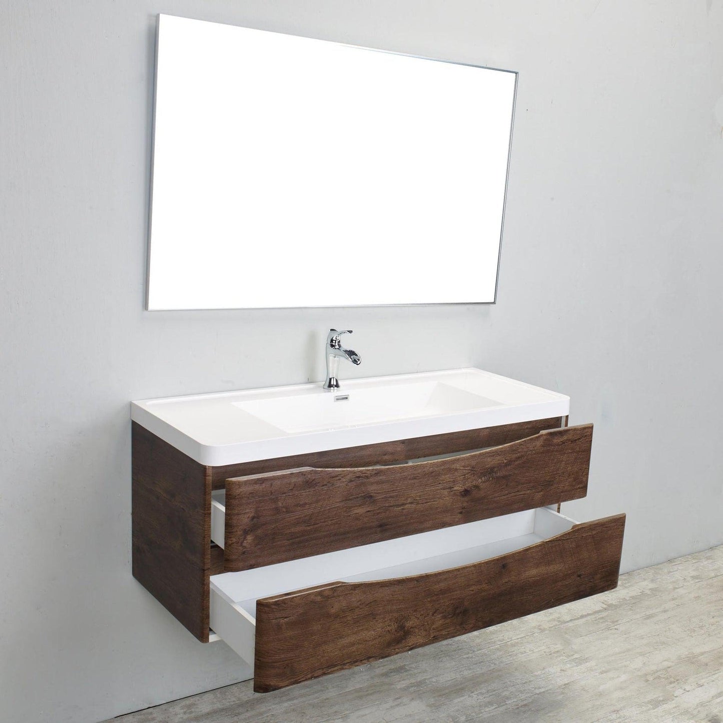 Eviva Smile 48" x 29" Rosewood Wall-Mounted Bathroom Vanity With White Single Integrated Sink