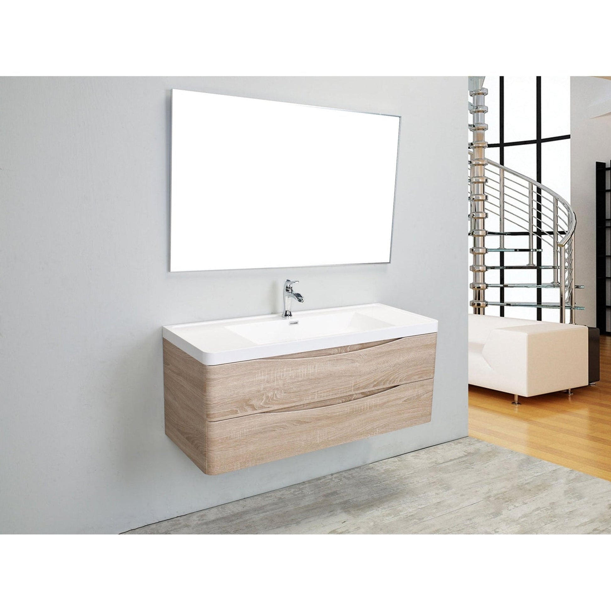 Eviva Smile 48" x 29" White Oak Wall-Mounted Bathroom Vanity With White Single Integrated Sink