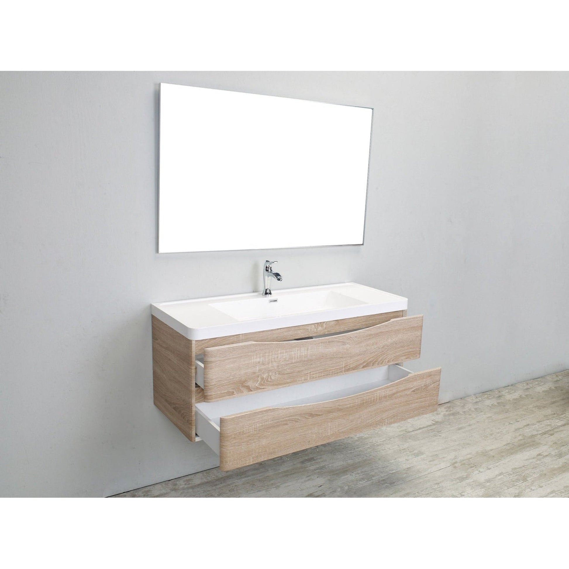 Eviva Smile 48" x 29" White Oak Wall-Mounted Bathroom Vanity With White Single Integrated Sink