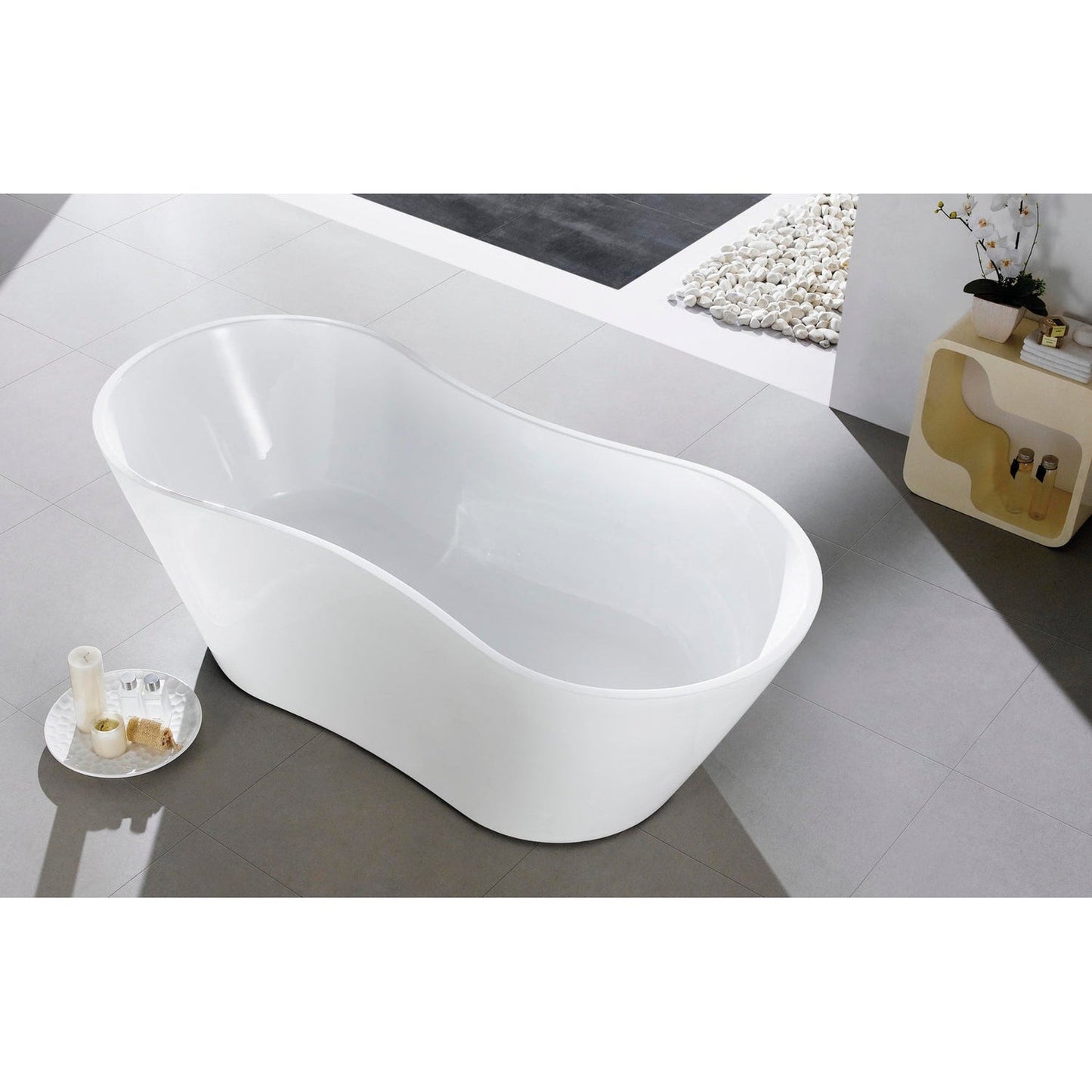 Eviva Smile 67" x 30" White Freestanding Curved Acrylic Soaking Bathtub