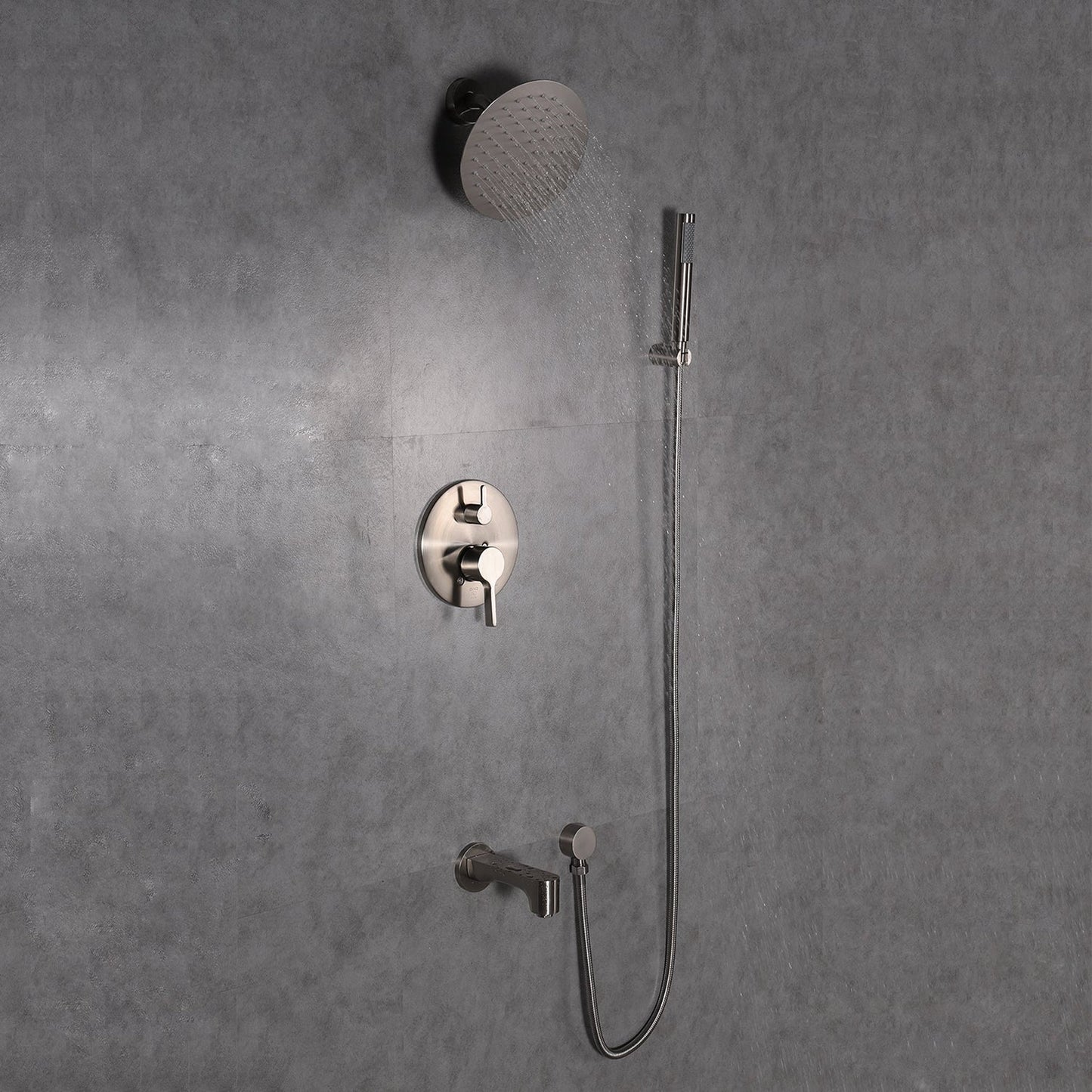 Eviva Splash Brushed Nickel Wall-Mounted Round Shower Head With Hand Shower and Tub Faucet