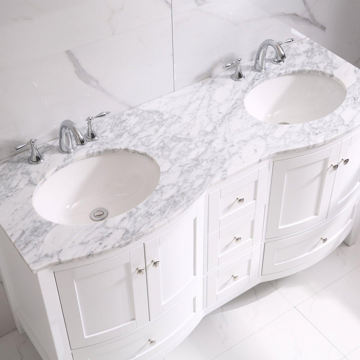 Eviva Stanton 60" x 35" White Freestanding Bathroom Vanity With Double Undermount Sink