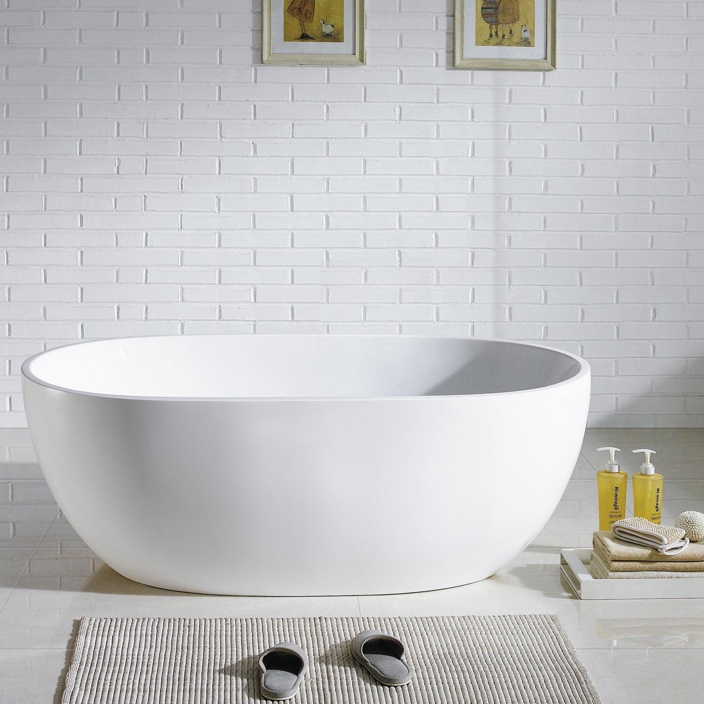 Eviva Stella 55" x 31" White Freestanding Oval Shape Acrylic Soaking Bathtub