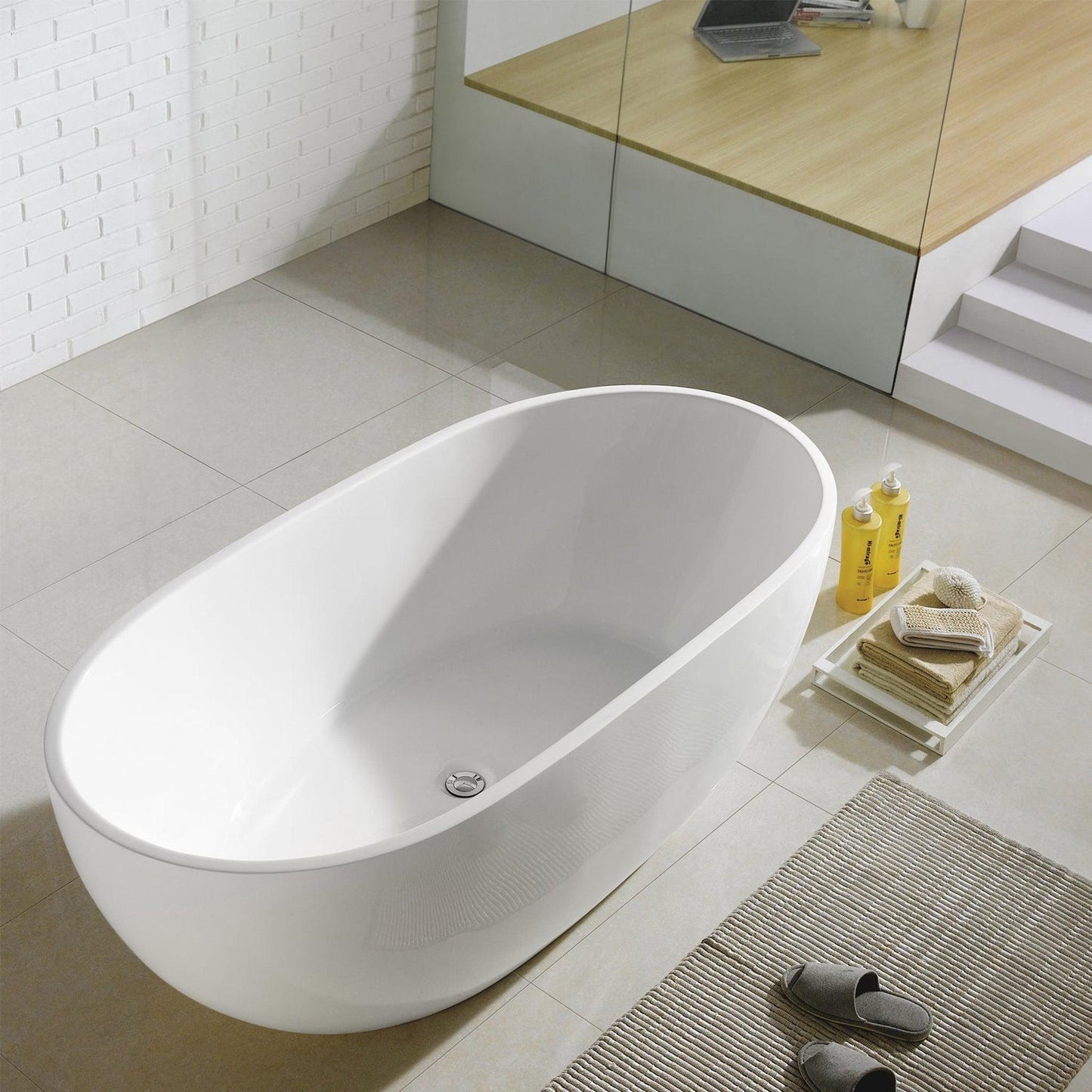 Eviva Stella 55" x 31" White Freestanding Oval Shape Acrylic Soaking Bathtub