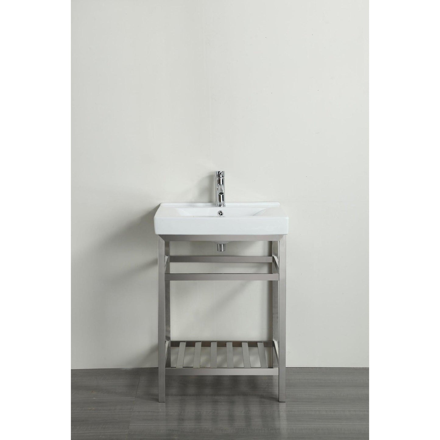 Eviva Stone 24" x 34" Stainless Steel Bathroom Vanity with White Integrated Porcelain Sink