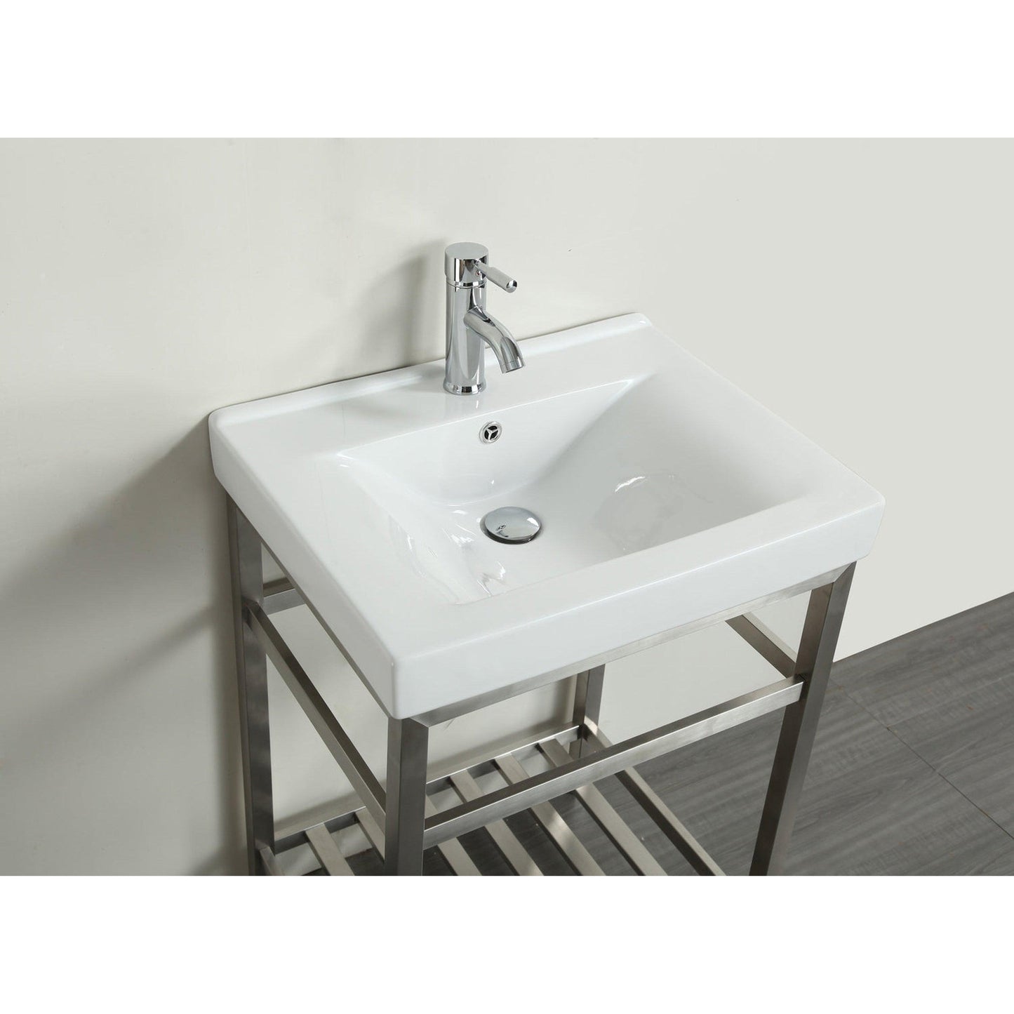 Eviva Stone 24" x 34" Stainless Steel Bathroom Vanity with White Integrated Porcelain Sink