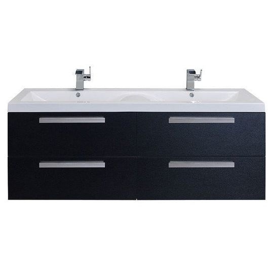 Eviva Surf 57" x 24" Blackwood Wall-Mounted Bathroom Vanity With Double White Integrated Sink