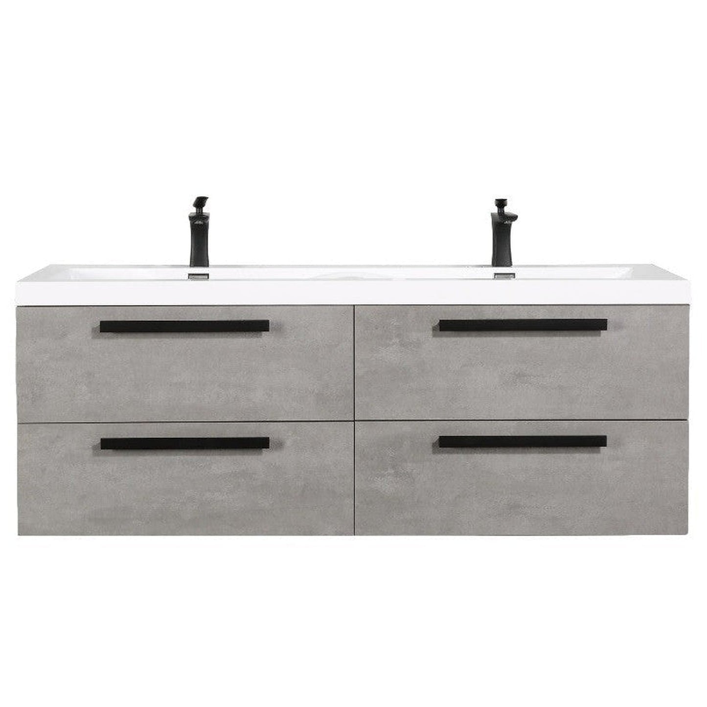 Eviva Surf 57" x 24" Cement Gray Wall-Mounted Bathroom Vanity With Double White Integrated Sink