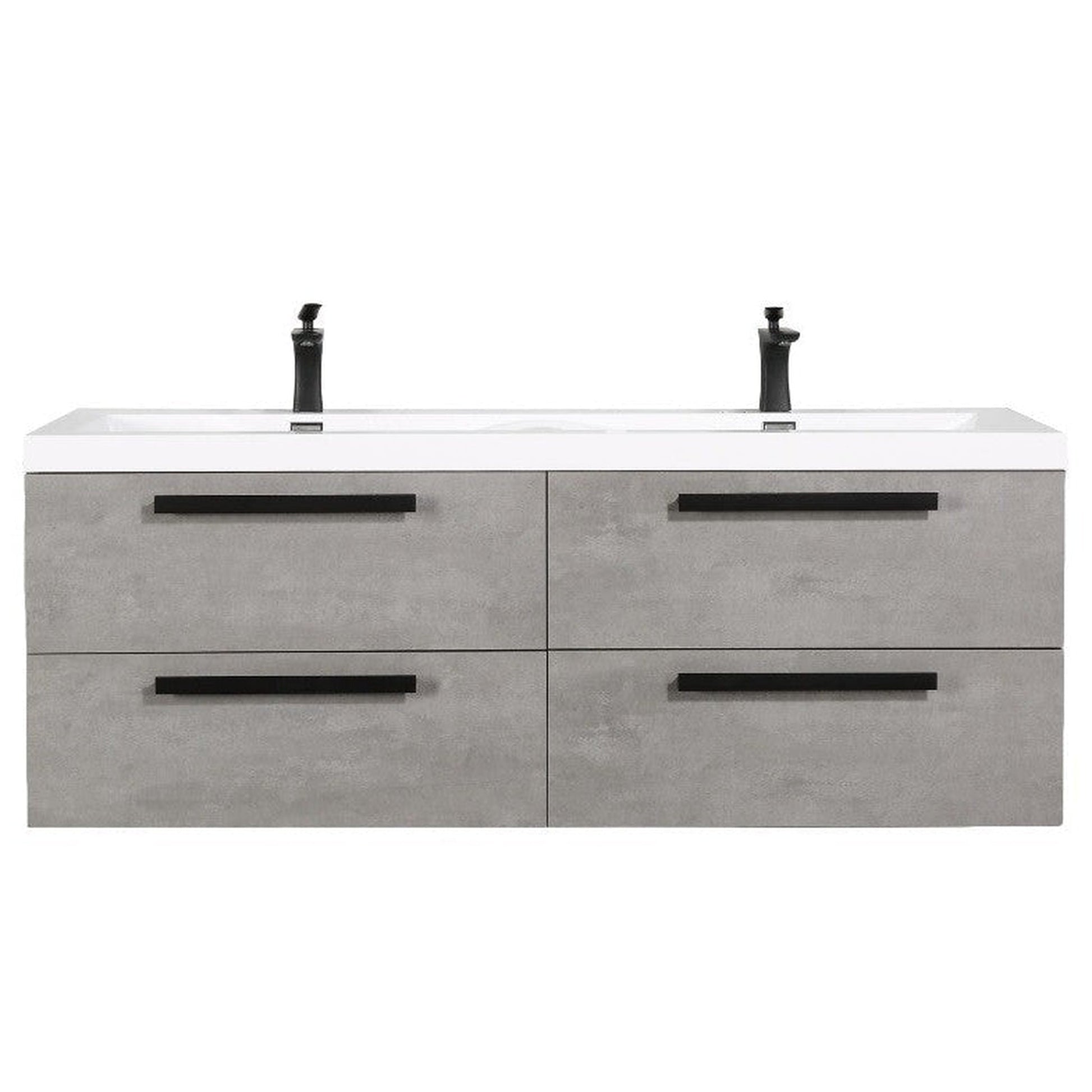 Eviva Surf 57" x 24" Cement Gray Wall-Mounted Bathroom Vanity With Double White Integrated Sink