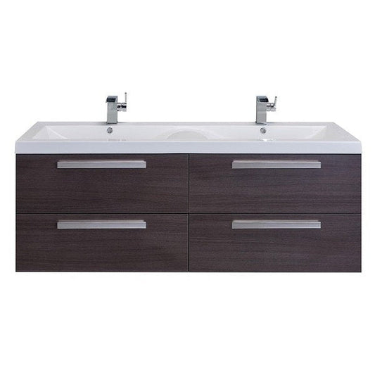 Eviva Surf 57" x 24" Gray Oak Wall-Mounted Bathroom Vanity With Double White Integrated Sink
