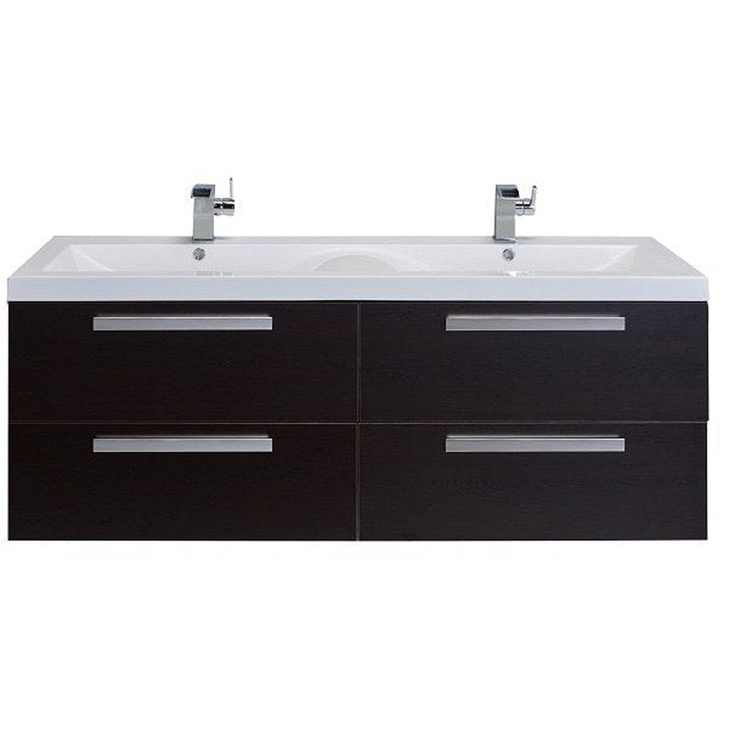 Eviva Surf 57" x 24" Wenge Wall-Mounted Bathroom Vanity With Double White Integrated Sink