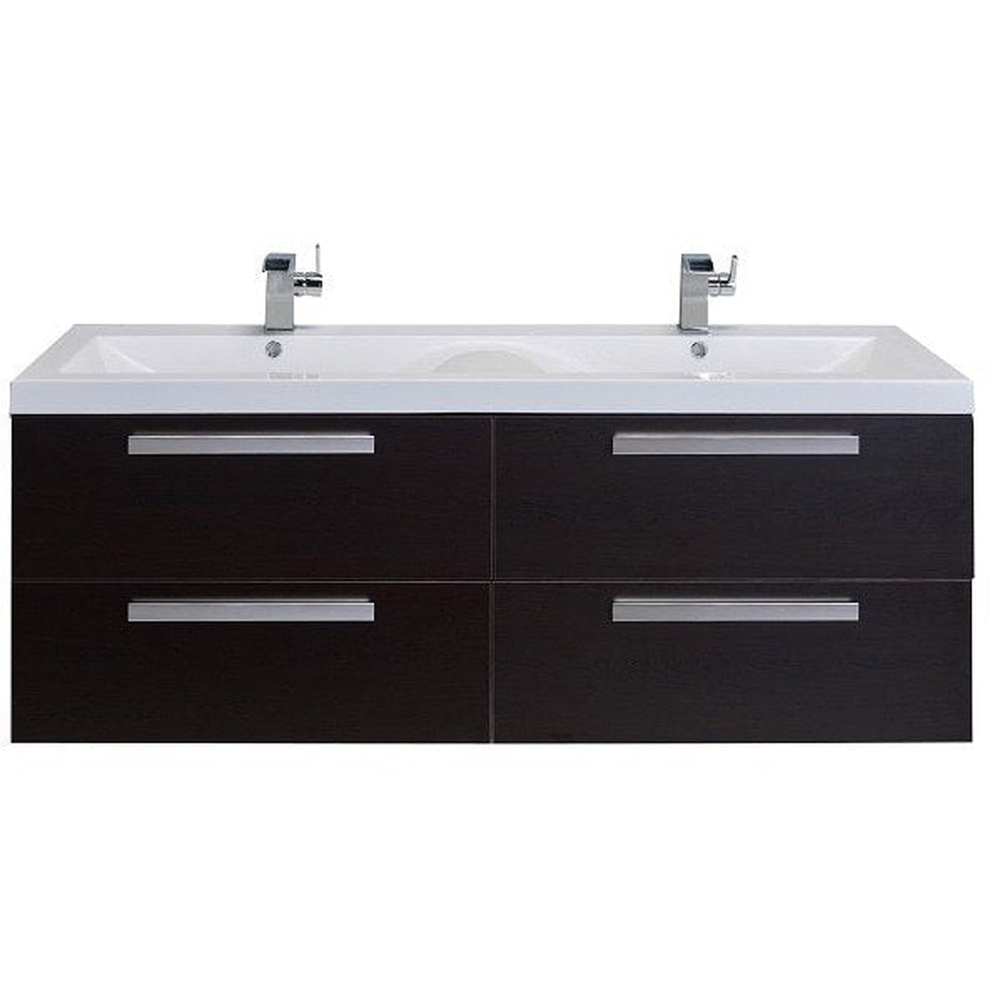 Eviva Surf 57" x 24" Wenge Wall-Mounted Bathroom Vanity With Double White Integrated Sink