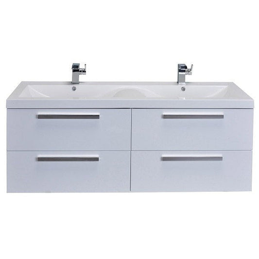 Eviva Surf 57" x 24" White Wall-Mounted Bathroom Vanity With Double White Integrated Sink