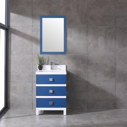 Eviva Sydney 24" x 32" Blue and White Freestanding Bathroom Vanity With White Solid Quartz Countertop