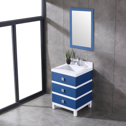 Eviva Sydney 24" x 32" Blue and White Freestanding Bathroom Vanity With White Solid Quartz Countertop