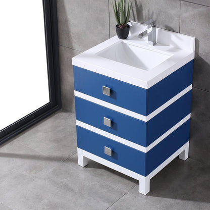 Eviva Sydney 24" x 32" Blue and White Freestanding Bathroom Vanity With White Solid Quartz Countertop