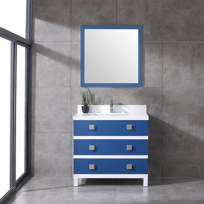Eviva Sydney 36" x 32" Blue and White Freestanding Bathroom Vanity With White Solid Quartz Countertop