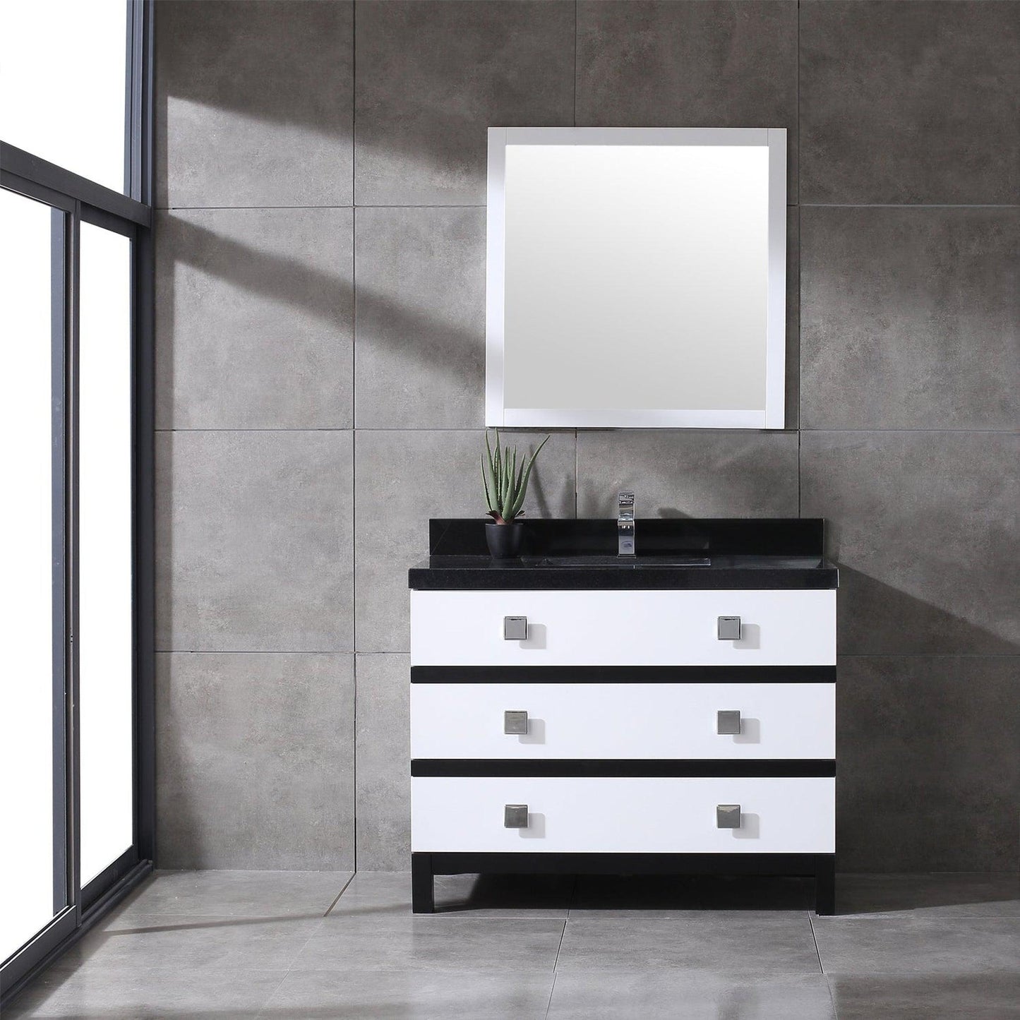 Eviva Sydney 42" x 32" Black and White Freestanding Bathroom Vanity With White Solid Quartz Countertop