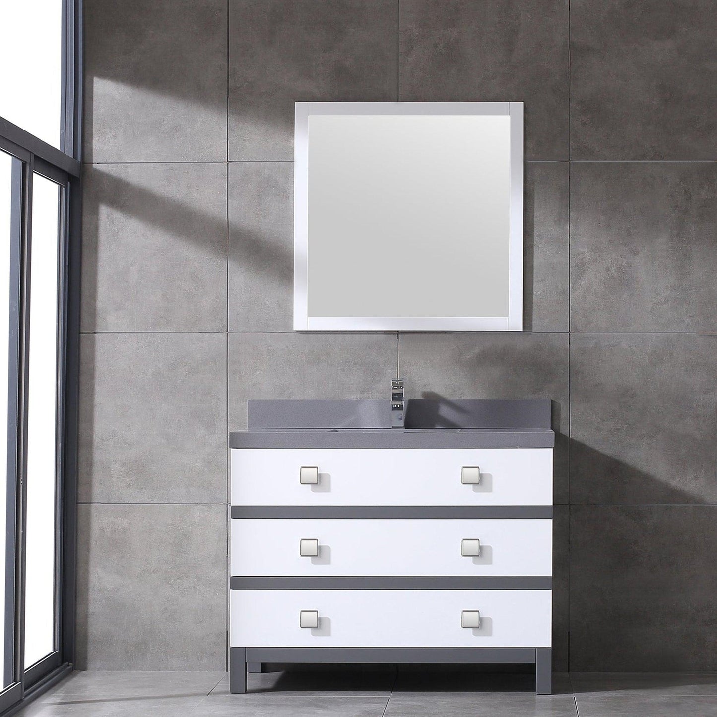 Eviva Sydney 42" x 32" Gray and White Freestanding Bathroom Vanity With White Solid Quartz Countertop
