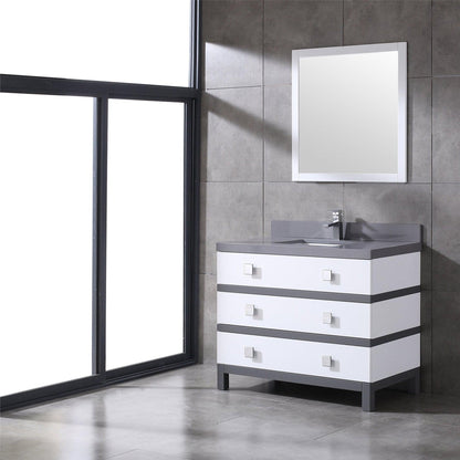 Eviva Sydney 42" x 32" Gray and White Freestanding Bathroom Vanity With White Solid Quartz Countertop