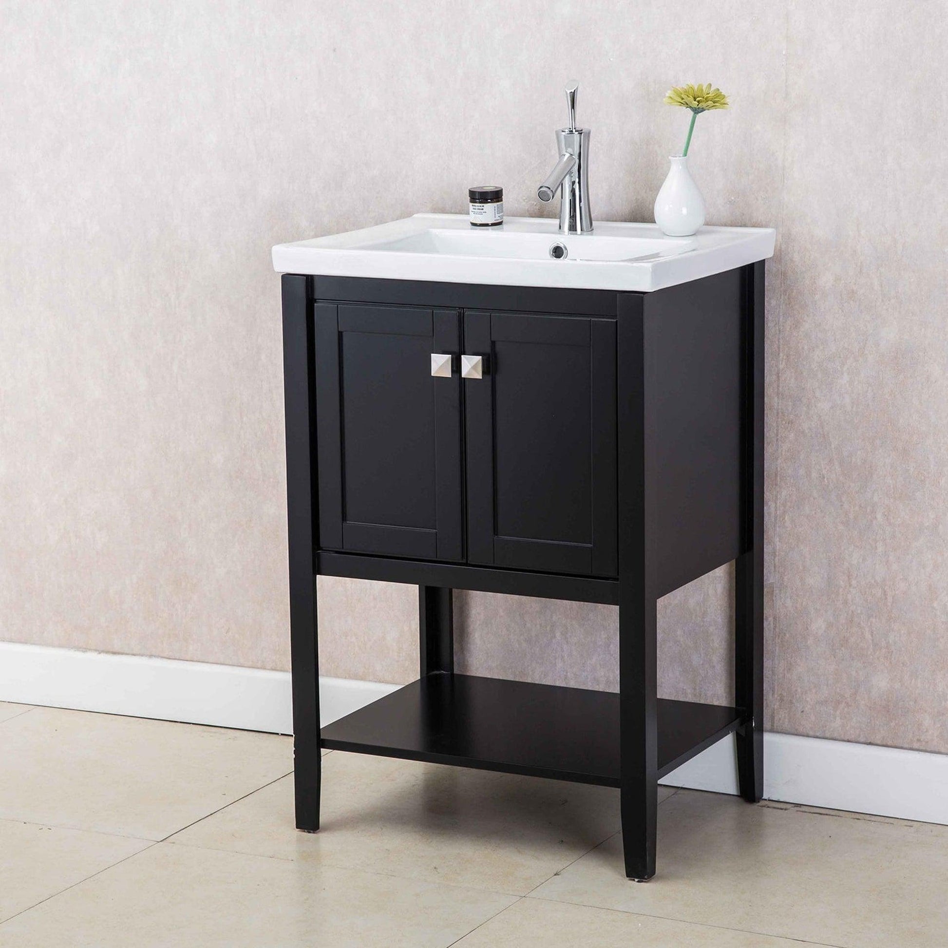 Eviva Tiblisi 24" x 34" Espresso Freestanding Bathroom Vanity With White Integrated Porcelain SInk