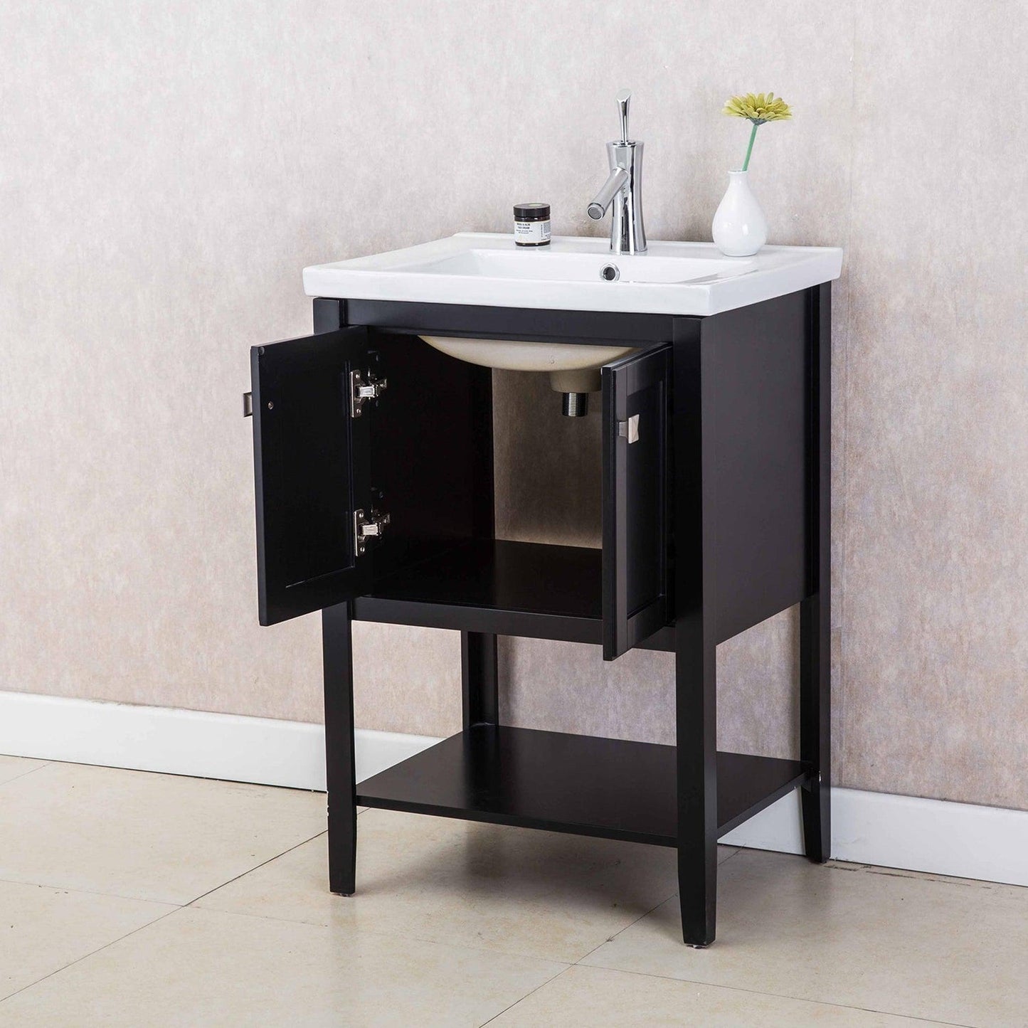 Eviva Tiblisi 24" x 34" Espresso Freestanding Bathroom Vanity With White Integrated Porcelain SInk