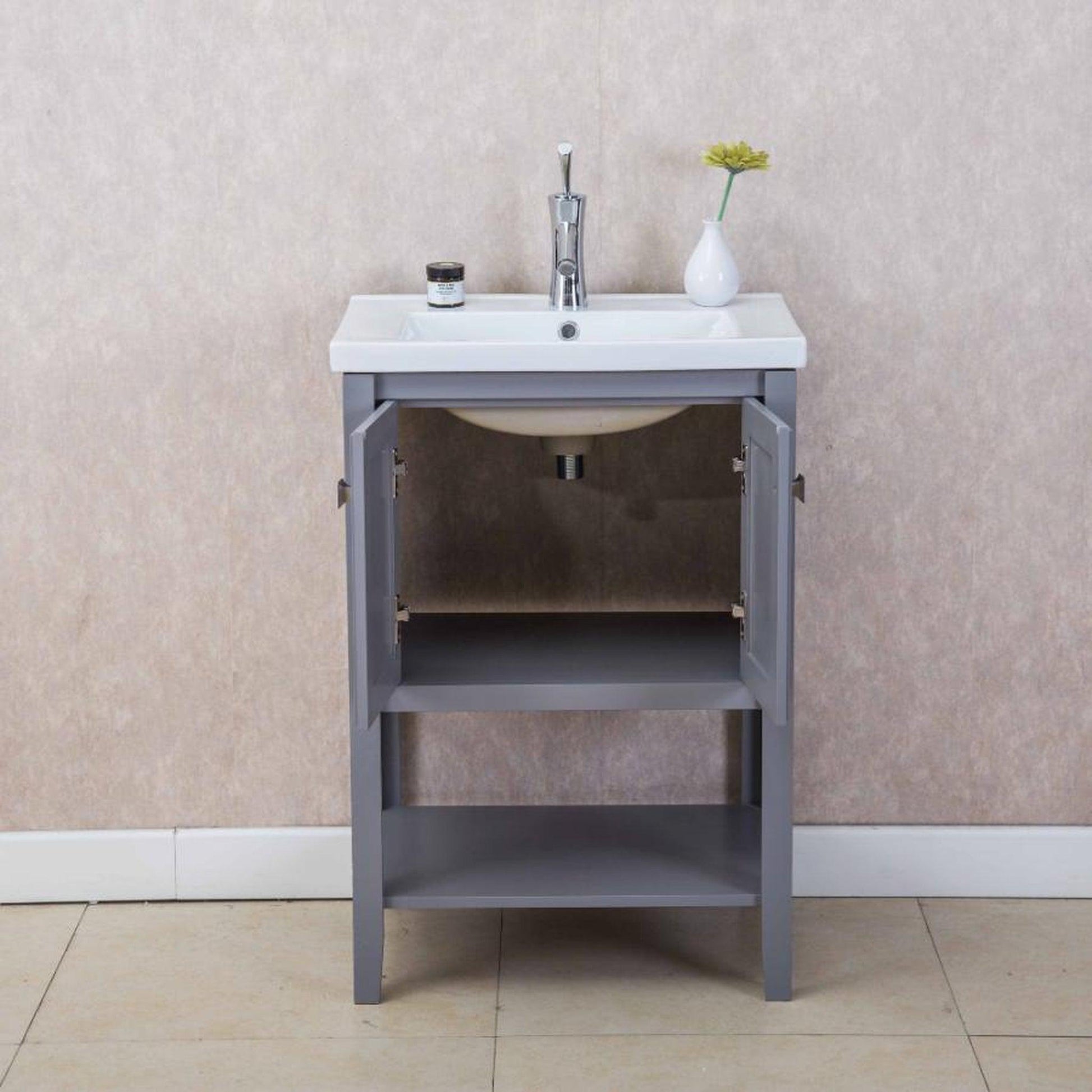 Eviva Tiblisi 24" x 34" Gray Freestanding Bathroom Vanity With White Integrated Porcelain SInk