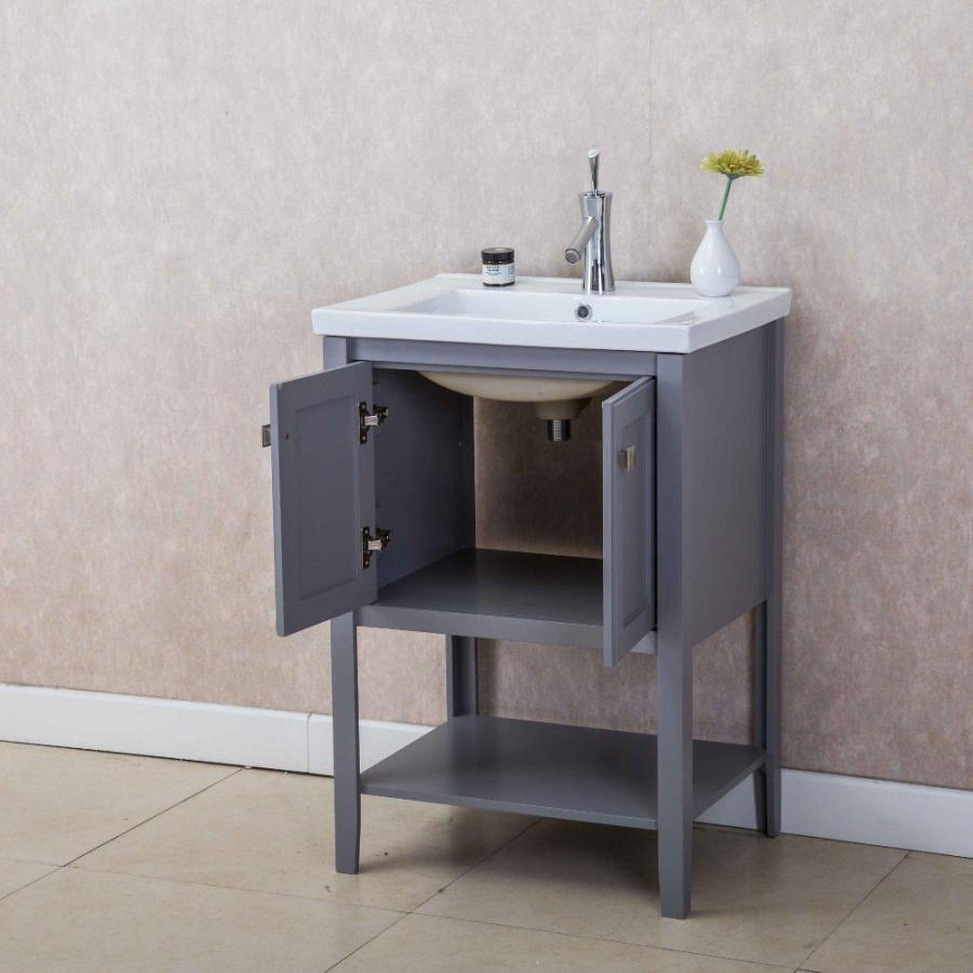 Eviva Tiblisi 24" x 34" Gray Freestanding Bathroom Vanity With White Integrated Porcelain SInk