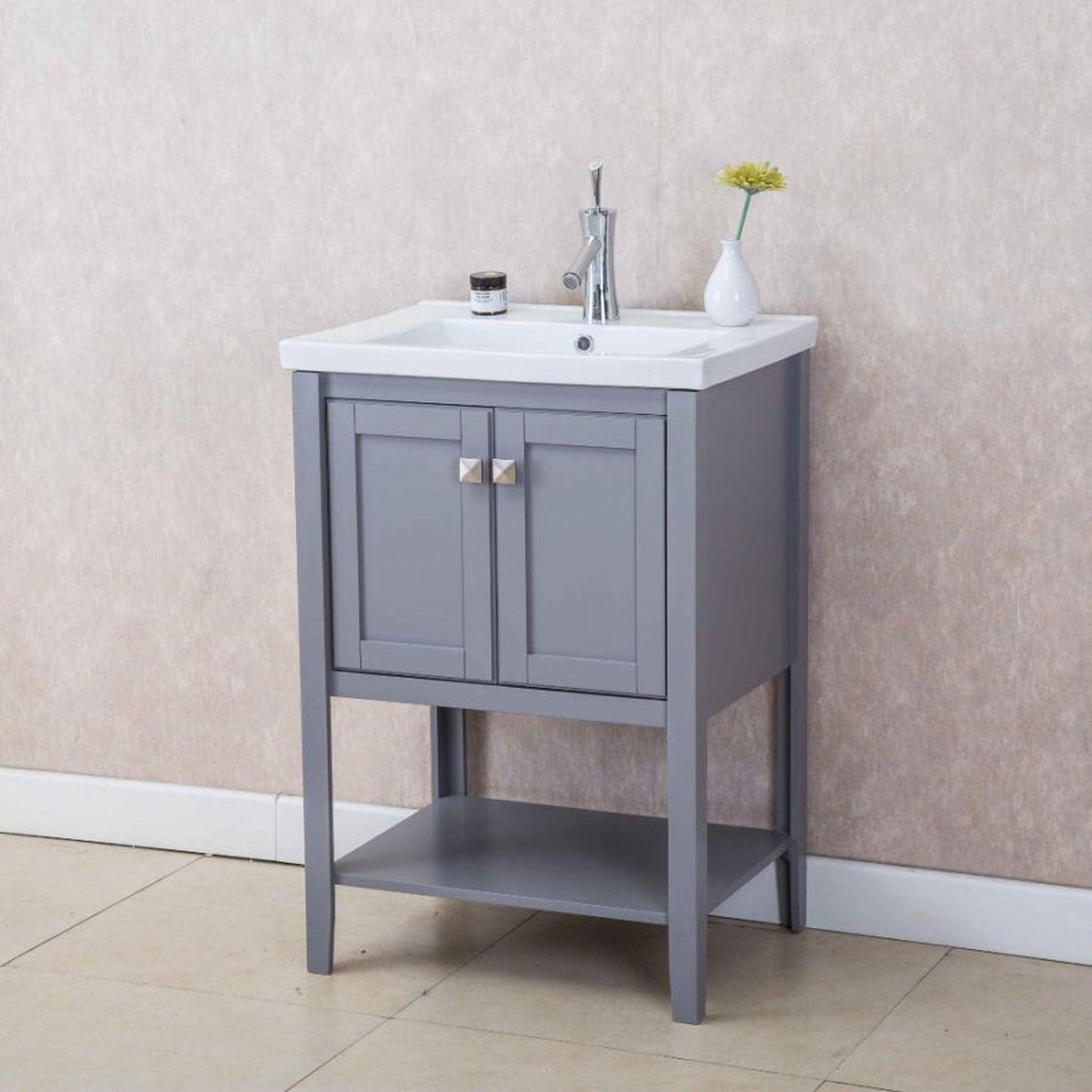 Eviva Tiblisi 24" x 34" Gray Freestanding Bathroom Vanity With White Integrated Porcelain SInk