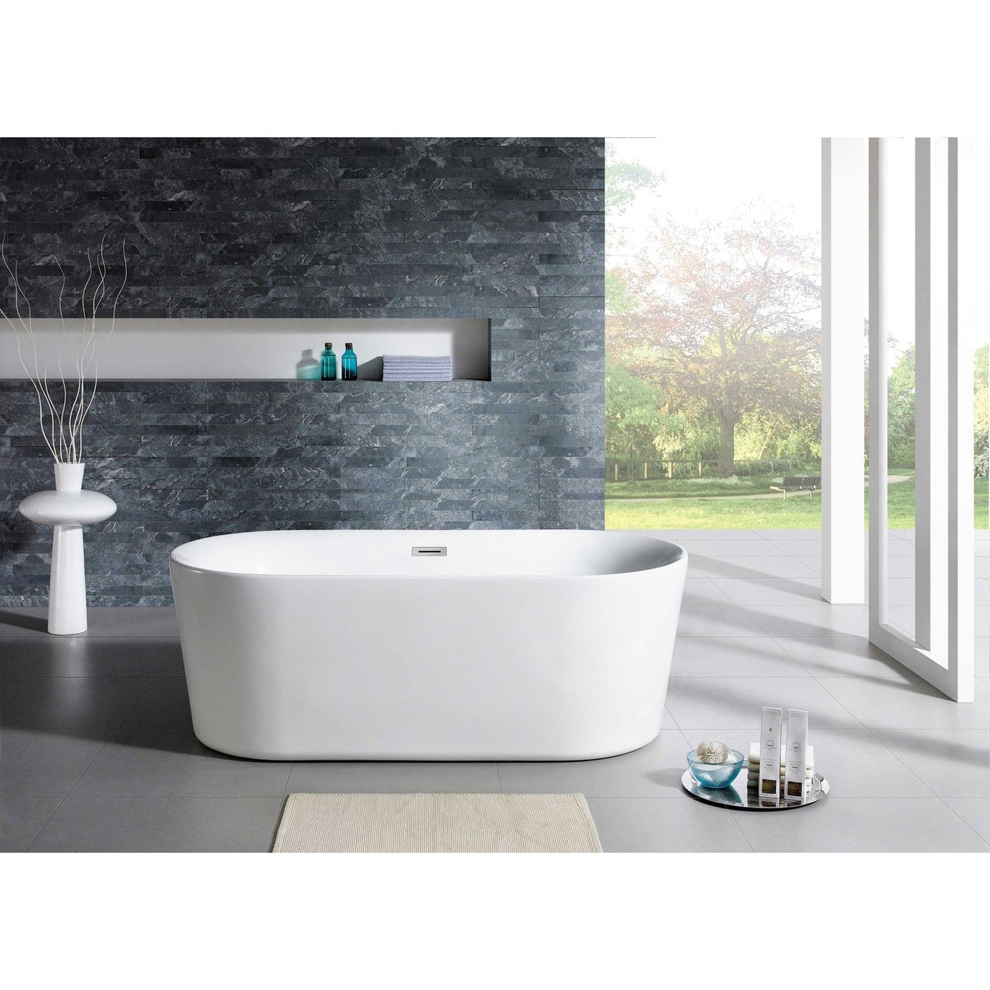 Eviva Tiffany 60" x 32" White Freestanding Rectangular Acrylic Soaking Bathtub
