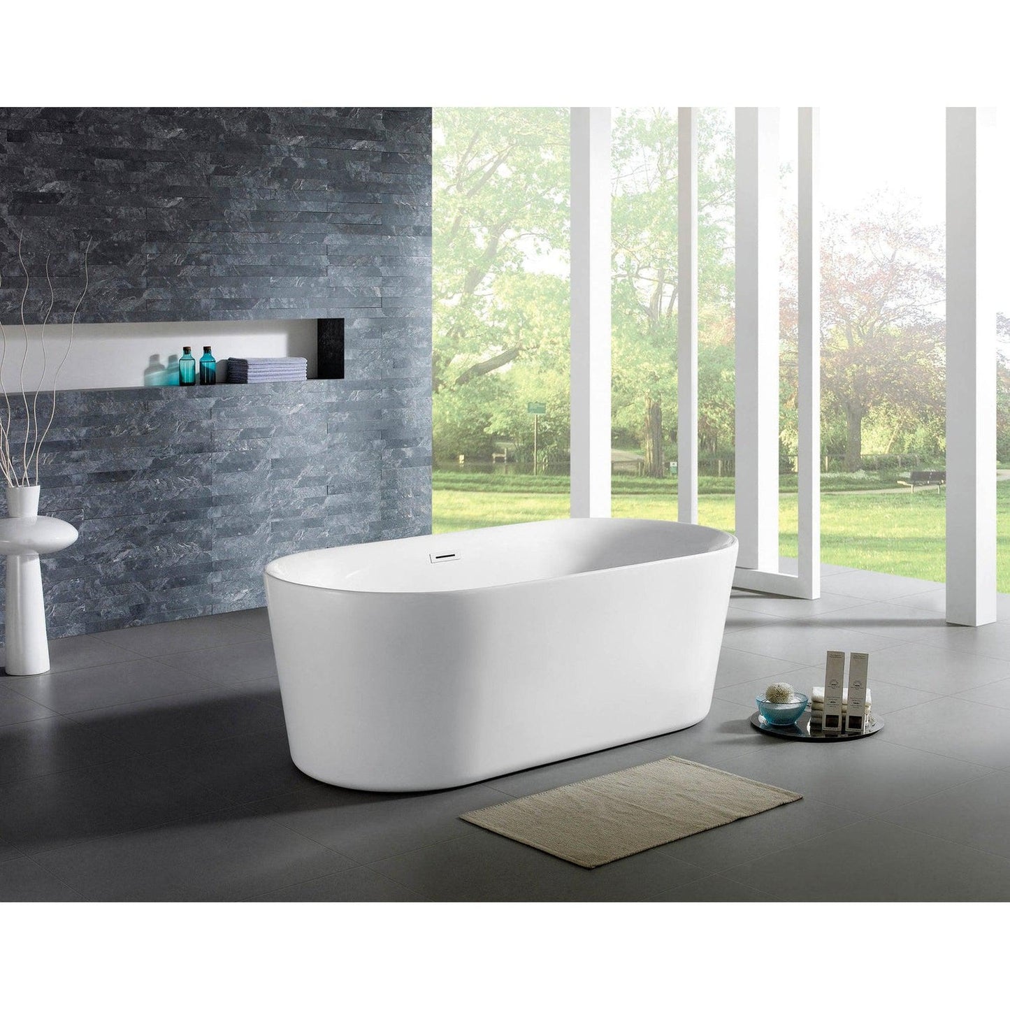 Eviva Tiffany 67" x 32" White Freestanding Rectangular Acrylic Soaking Bathtub