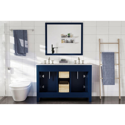 Eviva Totti Artemis 44" x 34" Blue Freestanding Bathroom Vanity With Carrara Style Man-made Stone Countertop and Double Undermount Sink