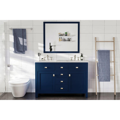 Eviva Totti Artemis 44" x 34" Blue Freestanding Bathroom Vanity With Carrara Style Man-made Stone Countertop and Double Undermount Sink