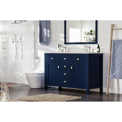 Eviva Totti Artemis 44" x 34" Blue Freestanding Bathroom Vanity With Carrara Style Man-made Stone Countertop and Double Undermount Sink