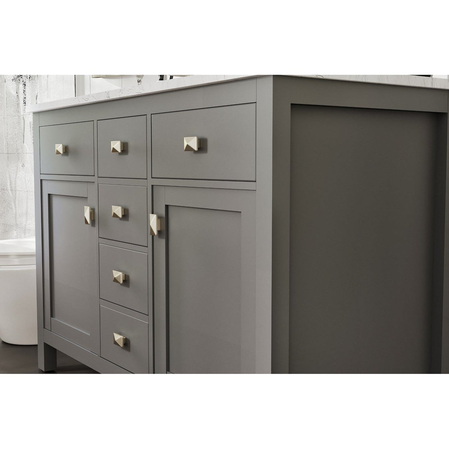 Eviva Totti Artemis 44" x 34" Gray Freestanding Bathroom Vanity With Carrara Style Man-made Stone Countertop and Double Undermount Sink