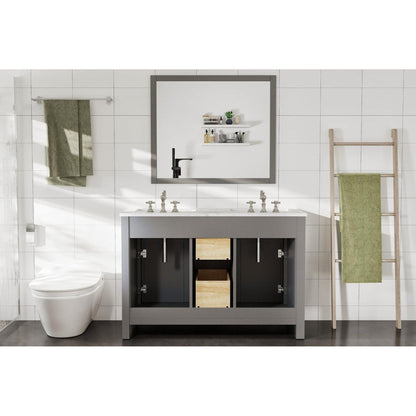 Eviva Totti Artemis 44" x 34" Gray Freestanding Bathroom Vanity With Carrara Style Man-made Stone Countertop and Double Undermount Sink