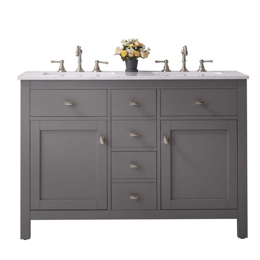 Eviva Totti Artemis 44" x 34" Gray Freestanding Bathroom Vanity With Carrara Style Man-made Stone Countertop and Double Undermount Sink