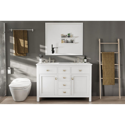 Eviva Totti Artemis 44" x 34" White Freestanding Bathroom Vanity With Carrara Style Man-made Stone Countertop and Double Undermount Sink