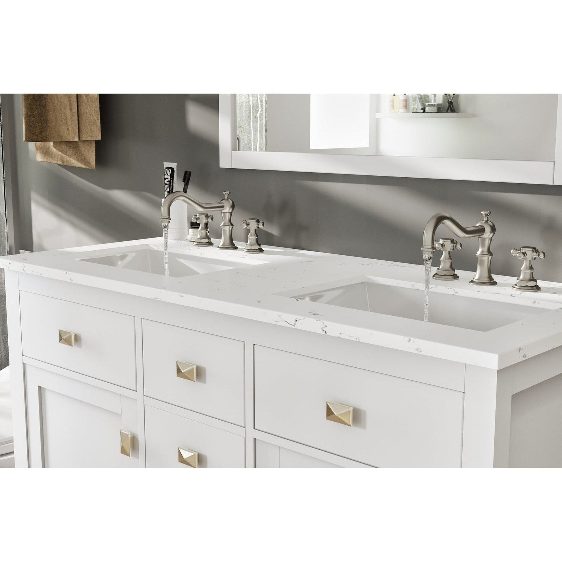 Eviva Totti Artemis 44" x 34" White Freestanding Bathroom Vanity With Carrara Style Man-made Stone Countertop and Double Undermount Sink