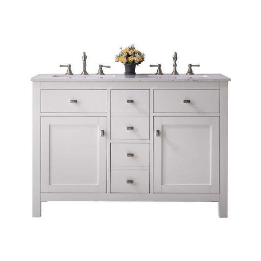 Eviva Totti Artemis 44" x 34" White Freestanding Bathroom Vanity With Carrara Style Man-made Stone Countertop and Double Undermount Sink