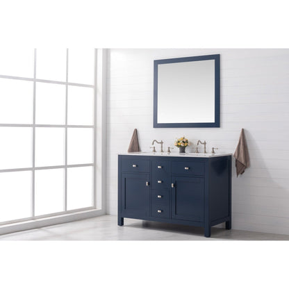 Eviva Totti Artemis 48" x 34" Blue Freestanding Bathroom Vanity With Carrara Style Man-made Stone Countertop and Double Undermount Sink