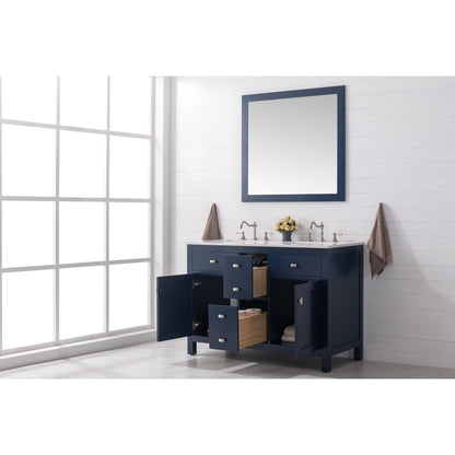 Eviva Totti Artemis 48" x 34" Blue Freestanding Bathroom Vanity With Carrara Style Man-made Stone Countertop and Double Undermount Sink