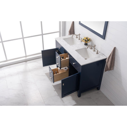 Eviva Totti Artemis 48" x 34" Blue Freestanding Bathroom Vanity With Carrara Style Man-made Stone Countertop and Double Undermount Sink