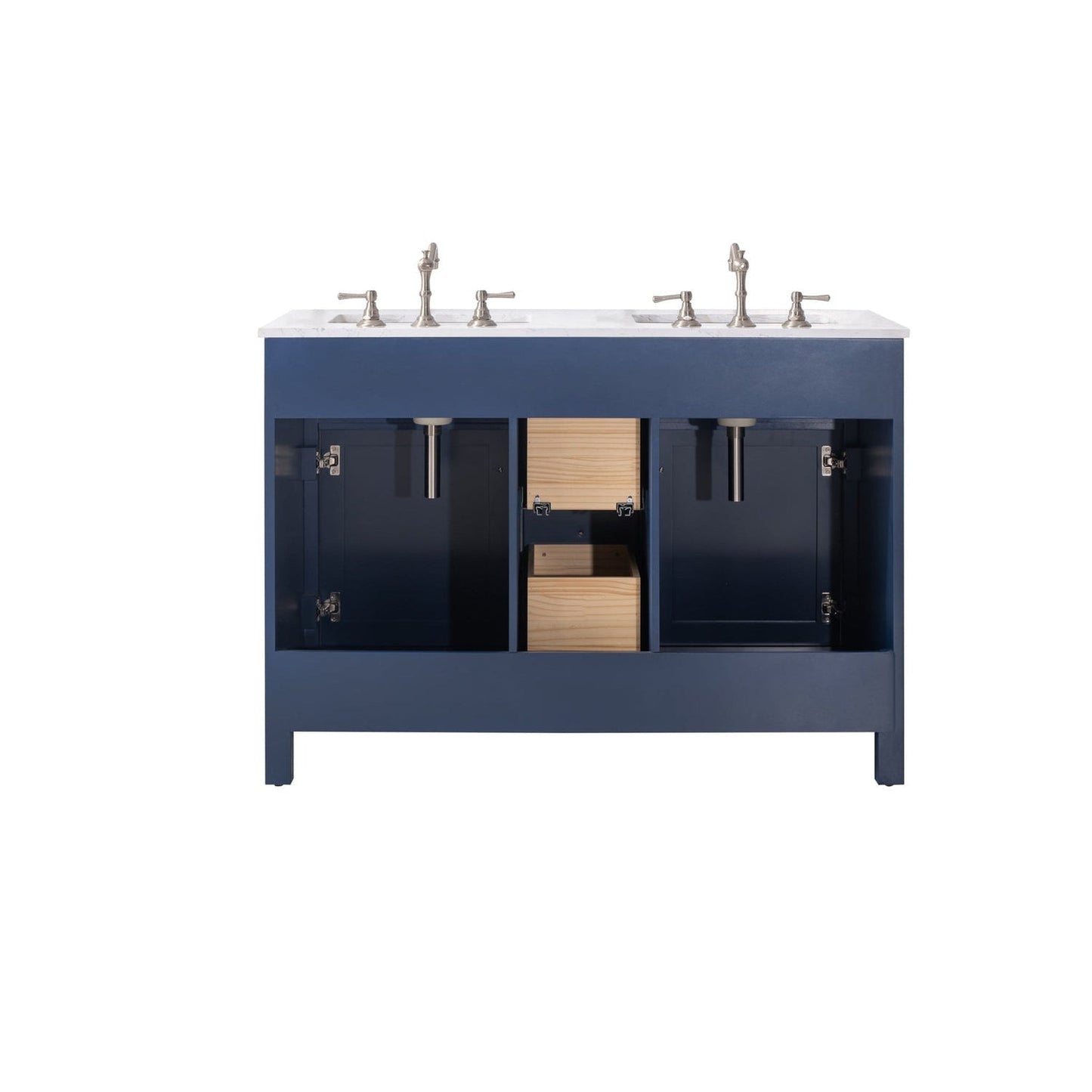 Eviva Totti Artemis 48" x 34" Blue Freestanding Bathroom Vanity With Carrara Style Man-made Stone Countertop and Double Undermount Sink