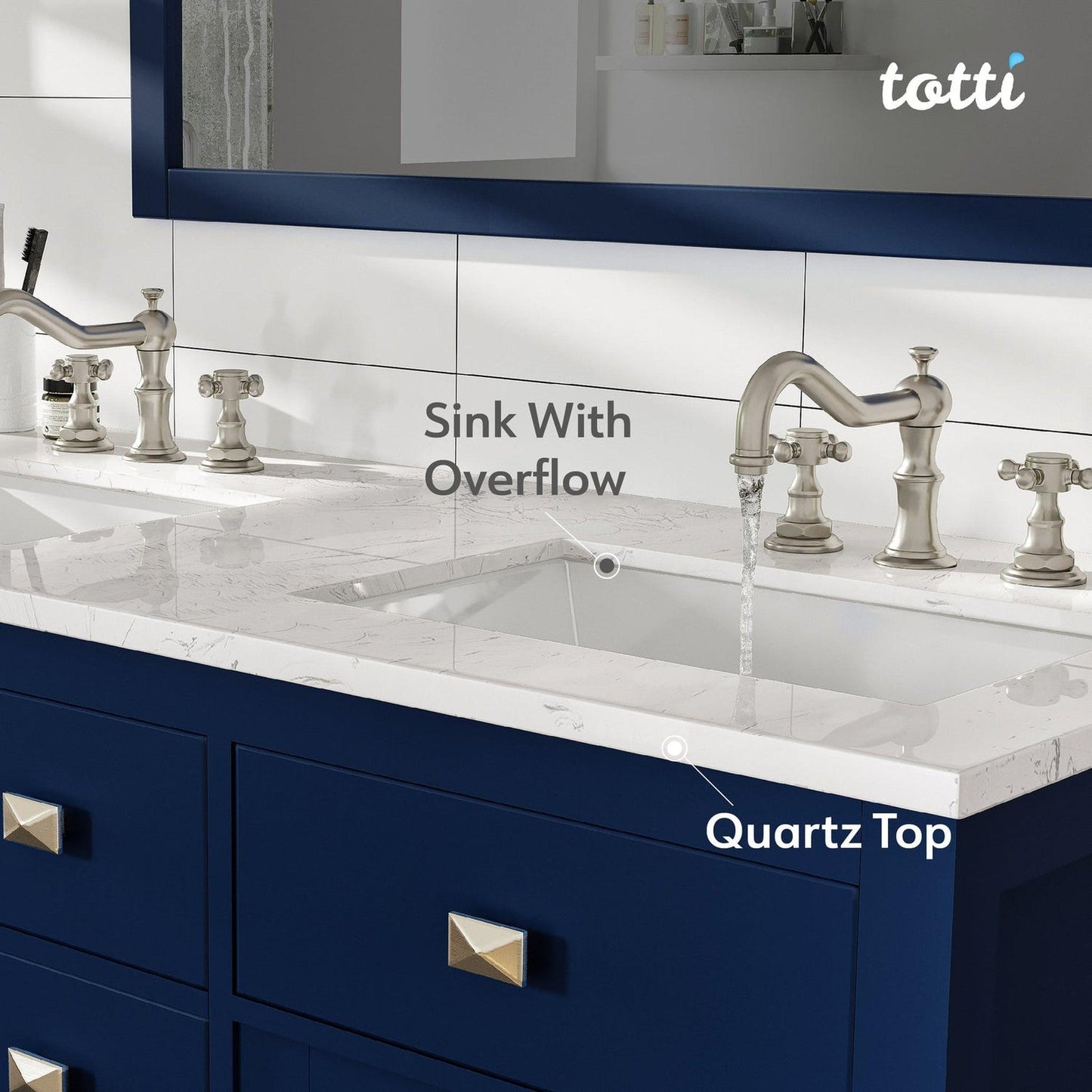 Eviva Totti Artemis 48" x 34" Blue Freestanding Bathroom Vanity With Carrara Style Man-made Stone Countertop and Double Undermount Sink