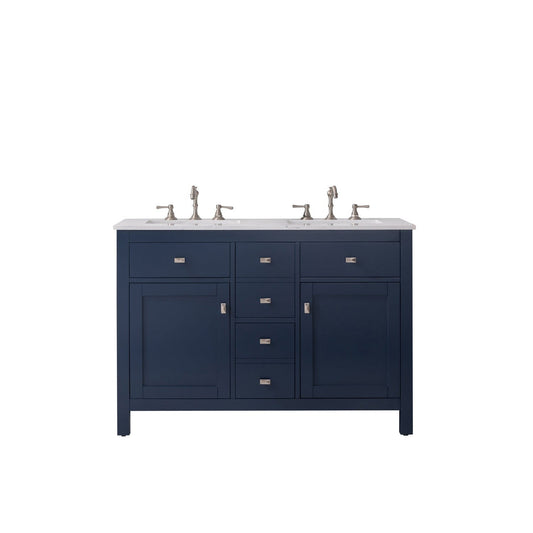 Eviva Totti Artemis 48" x 34" Blue Freestanding Bathroom Vanity With Carrara Style Man-made Stone Countertop and Double Undermount Sink