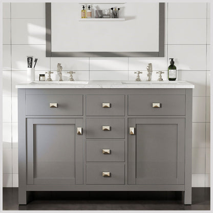 Eviva Totti Artemis 48" x 34" Gray Freestanding Bathroom Vanity With Carrara Style Man-made Stone Countertop and Double Undermount Sink