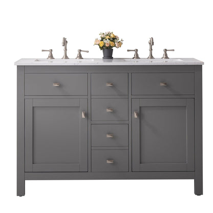 Eviva Totti Artemis 48" x 34" Gray Freestanding Bathroom Vanity With Carrara Style Man-made Stone Countertop and Double Undermount Sink