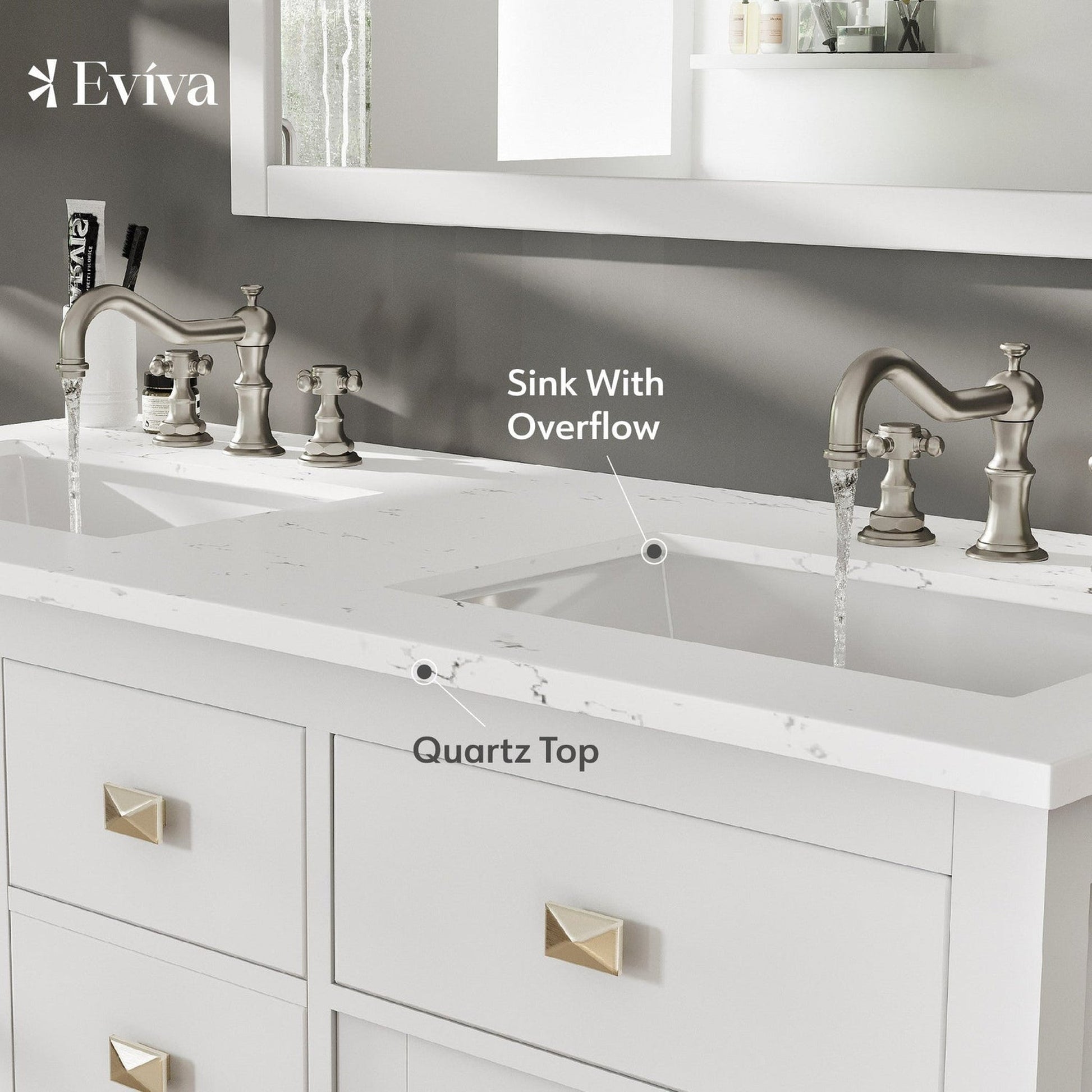 Eviva Totti Artemis 48" x 34" White Freestanding Bathroom Vanity With Carrara Style Man-made Stone Countertop and Double Undermount Sink